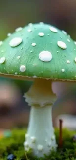 Green mushroom art wallpaper with fantasy vibe.