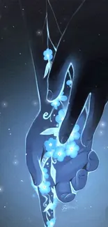 Glowing hands with blue flowers mobile wallpaper.