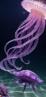 Enchanting purple jellyfish in a vibrant underwater scene.