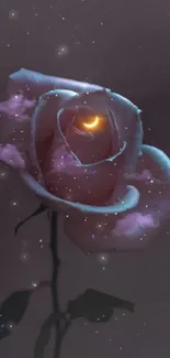 Moonlit rose with a glowing center and celestial details.