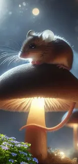 Mouse sits atop a glowing mushroom.
