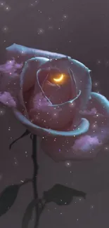 Mystical, glowing rose with a night sky backdrop, perfect for phone screens.