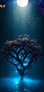 Mystical tree under a moonlit night sky wallpaper.