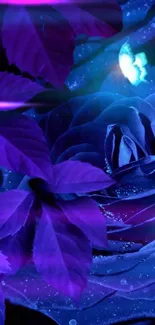 Purple rose with glowing butterfly mobile wallpaper.