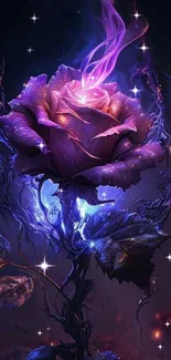 Mystical glowing purple rose with dark magical lighting.