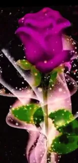 Enchanted purple rose with swirling design.