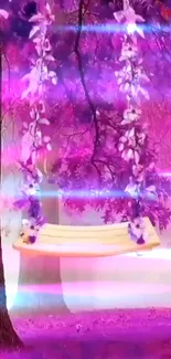 Dreamy purple forest with a floral swing.