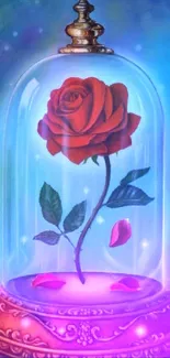 Enchanted rose under a glass dome with mystical glow