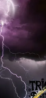 Purple storm with lightning under a cloudy sky.