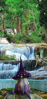 Enchanted scene with a waterfall and fairy.