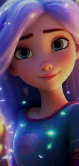 Enchanting animated girl with vibrant colors and whimsical design.