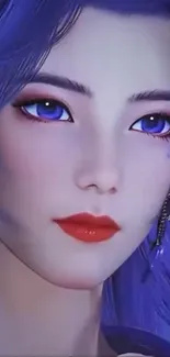 Close-up of an enchanting anime character with purple hair and vibrant eyes.