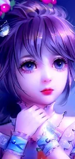 Anime girl with purple hues and vibrant details.