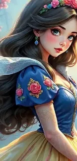Anime princess with flowers and vibrant dress art.