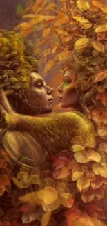 Fantasy autumn embrace with leaves and nature in vibrant colors.