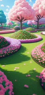 Whimsical pink blossom garden in full bloom.