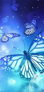 Enchanting blue butterflies in serene wallpaper.