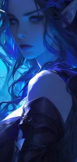 An ethereal blue elf in a mystical digital artwork with vibrant hues.