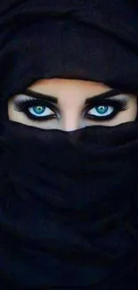 Captivating eyes of a veiled woman in black.