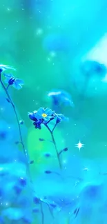 Enchanting blue flowers with a serene, dreamy background for smartphone wallpaper.