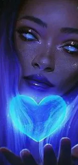 Mystical artwork of a glowing blue heart in hand.