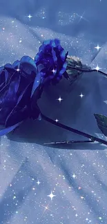 Blue rose mobile wallpaper with sparkling stars.