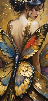 Fantasy wallpaper featuring butterfly woman in artful design.