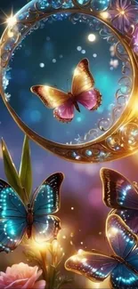Colorful fantasy butterflies with mystical aura.