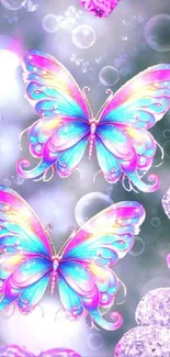Colorful butterflies with sparkling hearts in fantasy art.
