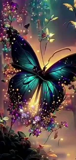 Magical butterfly in a vibrant, colorful landscape.