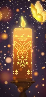 Illustrated glowing candle with butterfly.