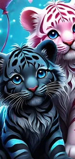 Cartoon tiger cubs with vibrant colors.