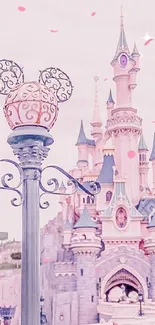 Dreamy pink castle with iconic elements from Disney.