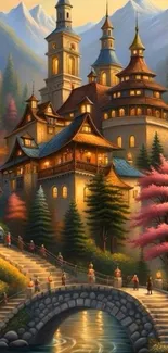 Enchanting castle surrounded by autumn trees.