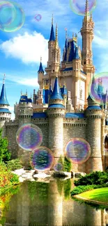 Enchanting castle with blue skies and reflection in the water.