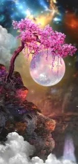 Cherry blossom in cosmic nightscape wallpaper.