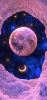 Enchanting cosmic scene with moon and stars.