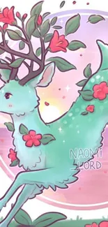 An enchanting deer with floral antlers in a pastel fantasy setting.