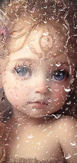 Whimsical doll with glass raindrops wallpaper.