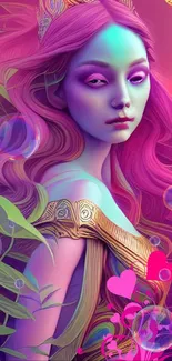 Mystical ethereal figure with pink and purple vibrant colors in fantasy art style.