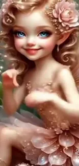 Charming fairy illustration with pink tones and floral accents.