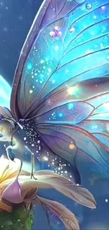 Enchanting fairy with glowing wings on a flower in fantasy art.