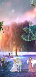 Ethereal fairy forest wallpaper with mystical creatures and glowing paths.