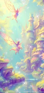 Ethereal fairies dance in a magical forest with a castle in the background.