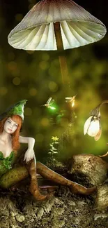 Luminous fairy in enchanted forest with glowing mushrooms.