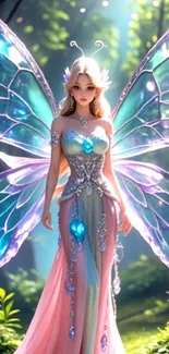Fantasy fairy with wings in forest