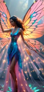 Magical fairy with glowing wings in a captivating fantasy scene.