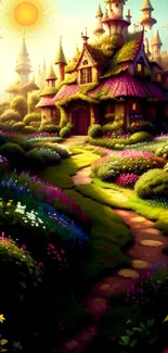 Enchanting fairy tale cottage in lush garden.