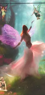 Magical fairy in colorful forest wallpaper.