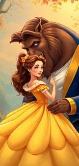 Enchanting fairytale scene with vibrant colors featuring a couple.